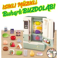 Magicway Gerçekçi Buzdolabı Sesli Işıklı ve Müzikli Buhar Çıkaran 28 Parça Aksesuarlı Pilli Buharlı Oyuncak Buzdolabı 24 cm