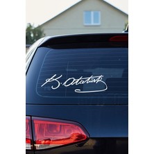AK-SA-STR Kemal Atatürk Imzası Oto Özel Yeni Sticker Beyaz 25*6,8 cm