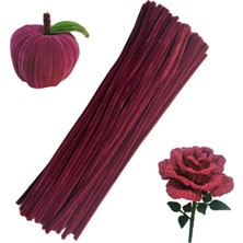 Hobialem 25 Adet Bordo Şönil, Çiçek Yapımına Uygun Bordo Renk Tüylü Tel, 30 cm 6mm