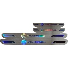Autowise Volkswagen Hologram Logolu Araca Özel Marka Logolu Aynalı Kapı Eşiği Koruyucu Yapıştırma 4'lü Set