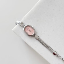 Vesce Atelier Hasır Kordon Gümüş Oval Saat Pembe