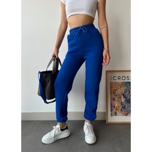 Schlank Kadın Lacivert Kışlık Kalın Içi Polarlı Yüksek Bel Paçası Lastikli Basic Jogger Eşofman Altı