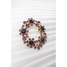 Stella Fortis Mor Kristal Taşlı Çelenk Form Vintage Gösterişli Broş – Sf Signature Serisi