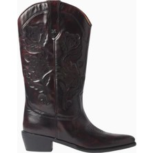 Sam Edelman Rue Bordo Deri Nakış Detaylı Sivri Burun Alçak Topuklu Western Kadın Bot