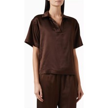 Asceno Modena Ipek Wool Satin Bluz Dark Brown Zarif & Rahat