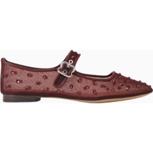 Sam Edelman Michaela Bordo Kristal Işlemeli, Mesh Kare Burun Tokalı Mary Jane Kadın Ayakkabı