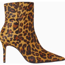 Schutz City Natural 85 Leopar Baskılı, Dana Kuzu Derisi Sivri Burun Lüks Topuklu Bot