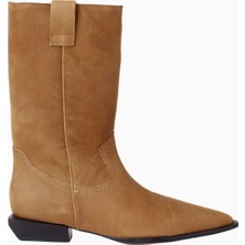 Schutz Ashley 30 Kahverengi Deri Western Topstitch, Düşük Blok Topuklu Lüks Bot