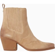 Sam Edelman West 60 Bej Süet Western Tarzı, Sivri Burun Orta Topuklu Kadın Bot
