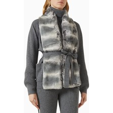 Izaak Azanei Fur Tie-Detail Jacket, Gri Şık ve Lüks Kadın Kürk Detaylı Ceket