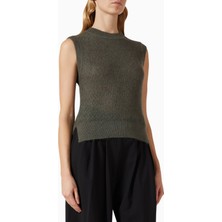 Marella Ralla Metalik Parlak Yeşil Kolsuz Triko Top, Şık ve Modern Stil