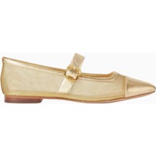 Sam Edelman Miranda Altın Metalik Deri-Mesh, Kare Burun Tokalı Mary Jane Kadın Ayakkabı