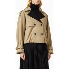 Yaselva Kısa Pamuk Karışımlı Ceket, Kontrast Yaka ve Çift Düğmeli Tasarım