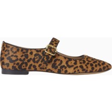 Sam Edelman Michaela Leopar Desenli Deri, Kare Burun Tokalı Mary Jane Kadın Ayakkabı