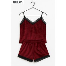 Belpa Sıla Sella Kadife Dantel Detaylı Şortlu Takım