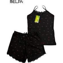 Belpa Sıla Sella Bamboo Kadın Şortlu Pijama Takımı – Askılı Dantel Detaylı