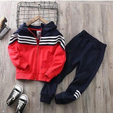 Modavals Kapişonlu Şeritli Garson Beden Kız Çocuk & Erkek Çocuk Eşofman Takımı