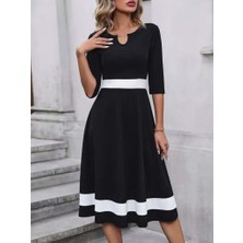 Arben Boutique Kadın Truvakar Kol V Yakalı Janjan Krep Midi Elbise