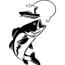 AK-SA-STR Balık Tutan Adam Oto Özel Yeni Sticker Siyah 25 x 35 cm