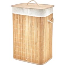 Ayder Timya DİKDÖRTGEN BAMBU AHŞAP KİRLİ ÇAMAŞIR SEPETİ 40X30X60CM SEYYAR KAPAKLI İÇİ BEZLİ İP KULPLU (Timya/Go1395)  198693