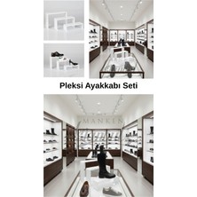 3 Parça Pleksi Beyaz Kademeli Ayakkabı Rafı & Ayakkabı Teşhir Standı & Organizer Raf