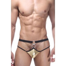 Hafif Giyim Erkek Altın Rengi Fantezi Seksi Deri String BC4595HF
