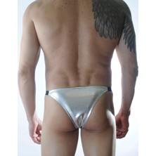 Hafif Giyim Erkek Gümüş Gri Fantezi Seksi Deri Görünümlü Slip HF301135