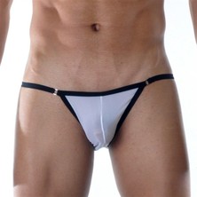 Hafif Giyim Erkek Beyaz Fantezi Seksi Halka Detaylı İp Askılı Slip HF111883