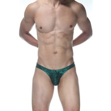 Hafif Giyim Erkek Yeşil Fantezi Seksi Simli Parlak Desenli Slip HF102103