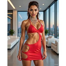 Hafif Giyim Fantezi Seksi Asimetrik Yanları Açık Mini Elbise TP060785HF