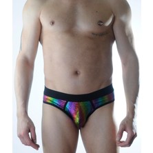 Hafif Giyim Erkek Çok Renkli Fantezi Seksi Gökkuşağı Desenli Parlak Slip HF301120