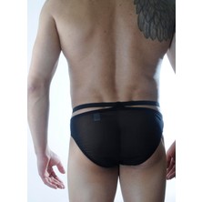 Hafif Giyim Erkek Siyah Fantezi Seksi Transparan Tül Slip DM301184HF