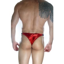 Hafif Giyim Erkek Kırmızı Fantezi Seksi Deri Görünümlü Arkası Büzgülü Slip HF022337