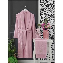 Mira Home 4 Parça Aile Bornoz Seti Kadın Erkek Havlulu Bornoz Takımı 100 Lacivert Pembe