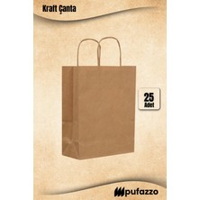 Pufazzo Kraft Çanta - Burgu Saplı Kraft Kağıt Poşet, Baskısız, 90GR/M2 Dayanıklı Taşıma Çantası