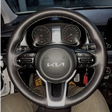 Hasbay Dikişli Direksiyon Kılıfı Siyah Deri Gri Dikişli Kia Xceed ve Bu Direksiyonlar