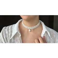 Taşmir Sertifikalı Üç Sıra Inci Choker (Tasma) Kolye