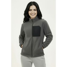 Veleno Füme Kadın Softshell Anti Peeling Polar Ceket 3 Cepli Tam Fermuarlı Ön Parça Detaylı