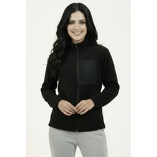 Veleno Siyah Kadın Softshell Anti Peeling Polar Ceket 3 Cepli Tam Fermuarlı Ön Parça Detaylı