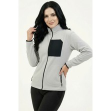 Veleno Gri Kadın Softshell Anti Peeling Polar Ceket 3 Cepli Tam Fermuarlı Ön Parça Detaylı