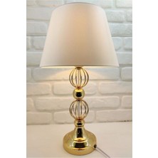 Decodelight Gold Altın Renk Tel Toplu Metal Ayaklı 30'luk Beyaz Şapkalı Abajur Masa Lambası