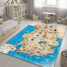 Carpettex Türkiye Haritası Desenli Eğitici Çocuk Halısı – Kaymaz Tabanlı Yıkanabilir Dijital Baskı Dijital