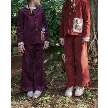 Feviola Neşe'li Mor Fitilli Kadife Ceket Pantolon Takım