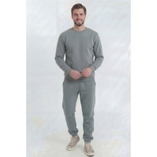 Veleno Gri Erkek Sıfır Yaka 3 Iplik Eşofman Takımı Içi Polarlı Yünlü Yumuşak Puf Kumaş