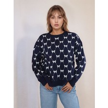 Mamayaga Kadın Bisiklet Yaka Basic Uzun Kol Yaka Kurdele Desenli Spor Şık Triko Kazak