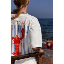 Le'sluette  Unisex Oversize %100 Pamuk Baskılı T-Shirt Istakoz Ekru