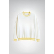 Le'sluette Premium Ekru Sarı Triko Sweatshirt Oversize Bisiklet Yaka Yüksek Kaliteli Örgü