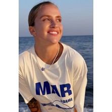 Le'sluette Unisex Oversize Mar Mavi Balık Baskılı %100 Pamuk T-Shirt Yüksek Kalite