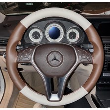 Hasbay Dikişli Direksiyon Kılıfı Kahve / Krem Deri Kahve Dikişli E Kasa Mercedes Için