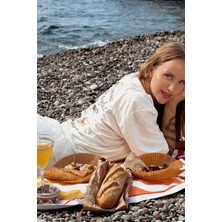 Le'sluette Unisex Oversize Kruvasan Baskılı %100 Pamuk T-Shirt Yüksek Kalite Ekru